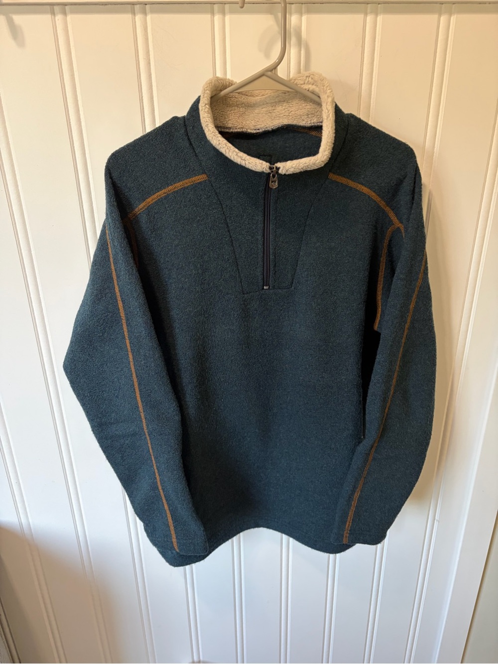KÜHL Men's Europa 1/4 Zip Alfpaca Fleece Pullover Sweater Teal Blue Size M